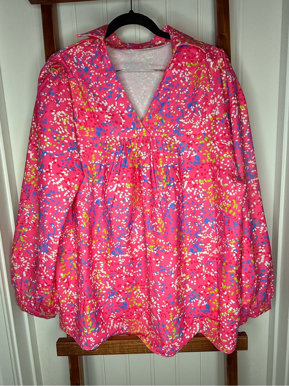 Pink Multicolor Abstract Print Babydoll Tunic Blouse Size XL